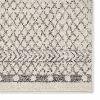6' Gray And Ivory Geometric Distressed Runner Rug