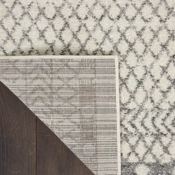 6' Gray And Ivory Geometric Distressed Runner Rug