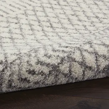 6' Gray And Ivory Geometric Distressed Runner Rug