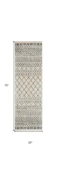 6' Gray And Ivory Geometric Distressed Runner Rug