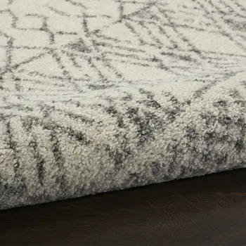 10' Gray And Ivory Geometric Runner Rug