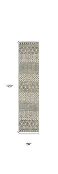 10' Gray And Ivory Geometric Runner Rug