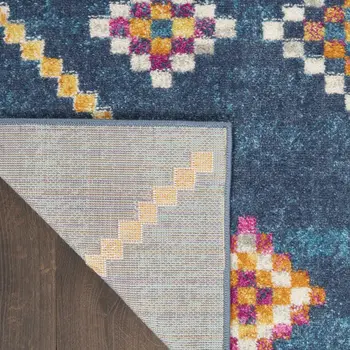 5' X 7' Navy Blue Yellow And Pink Southwestern Distressed Area Rug