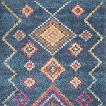 5' X 7' Navy Blue Yellow And Pink Southwestern Distressed Area Rug