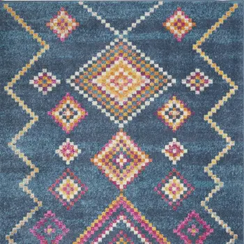 5' X 7' Navy Blue Yellow And Pink Southwestern Distressed Area Rug