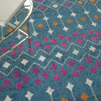 5' X 7' Blue And Orange Geometric Area Rug
