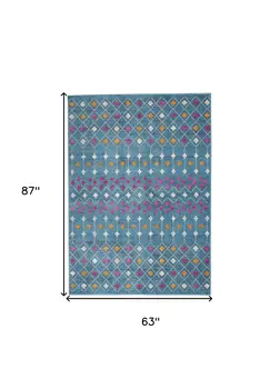 5' X 7' Blue And Orange Geometric Area Rug