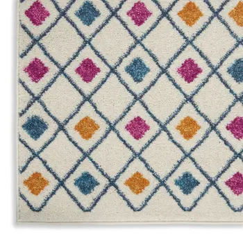 5' X 7' Ivory And Blue Geometric Area Rug