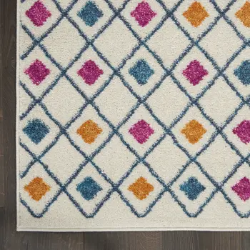5' X 7' Ivory And Blue Geometric Area Rug
