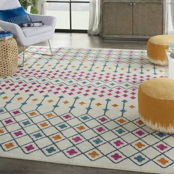 8' X 10' Ivory And Blue Geometric Area Rug