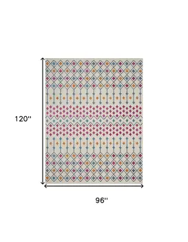 8' X 10' Ivory And Blue Geometric Area Rug