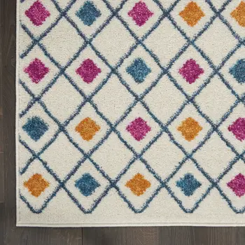 8' X 10' Ivory And Blue Geometric Area Rug