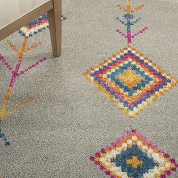 5' X 7' Gray Blue And Orange Tribal Area Rug