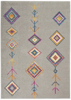 5' X 7' Gray Blue And Orange Tribal Area Rug