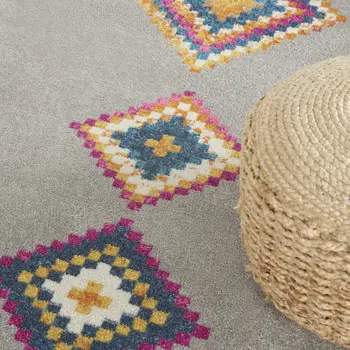 7' X 10' Gray Blue And Orange Tribal Area Rug
