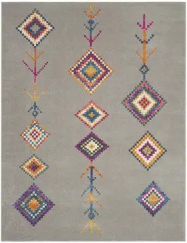 7' X 10' Gray Blue And Orange Tribal Area Rug