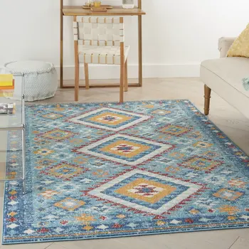 4' X 6' Blue And Orange Geometric Area Rug