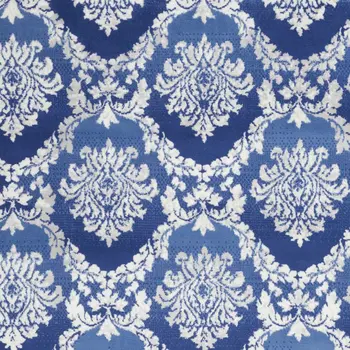 4' X 6' Blue And Ivory Damask Distressed Area Rug