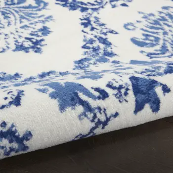 4' X 6' Ivory And Blue Damask Distressed Area Rug