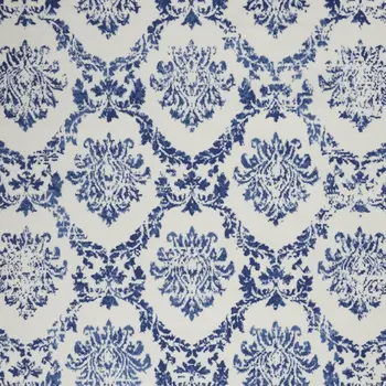 4' X 6' Ivory And Blue Damask Distressed Area Rug