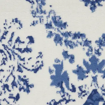 6' X 9' Ivory And Blue Damask Distressed Area Rug