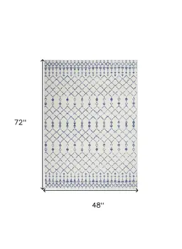 4' X 6' Ivory And Blue Geometric Area Rug