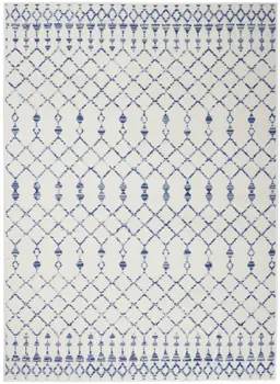 4' X 6' Ivory And Blue Geometric Area Rug
