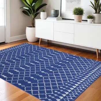 4' X 6' Ivory And Blue Geometric Area Rug