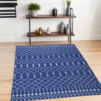4' X 6' Ivory And Blue Geometric Area Rug