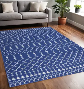 5' X 7' Ivory And Blue Geometric Area Rug