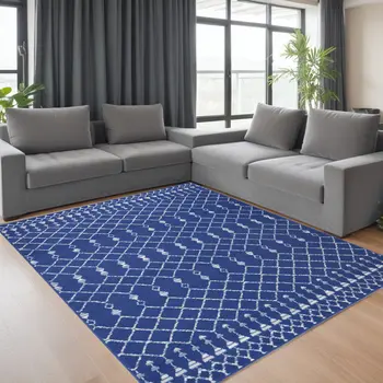 6' X 9' Ivory And Blue Geometric Area Rug