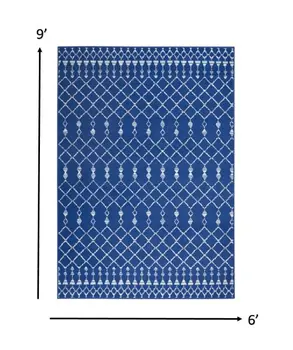 6' X 9' Ivory And Blue Geometric Area Rug