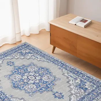 4' X 6' Blue And Gray Medallion Area Rug