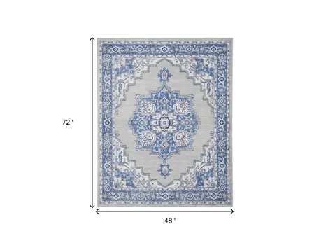 4' X 6' Blue And Gray Medallion Area Rug