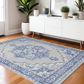 4' X 6' Blue And Gray Medallion Area Rug