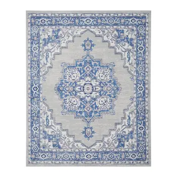 5' X 7' Blue And Gray Medallion Area Rug