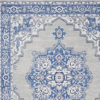 5' X 7' Blue And Gray Medallion Area Rug