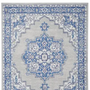 5' X 7' Blue And Gray Medallion Area Rug