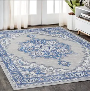 5' X 7' Blue And Gray Medallion Area Rug