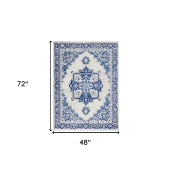 4' X 6' Ivory And Blue Medallion Area Rug