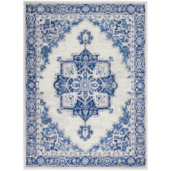 4' X 6' Ivory And Blue Medallion Area Rug