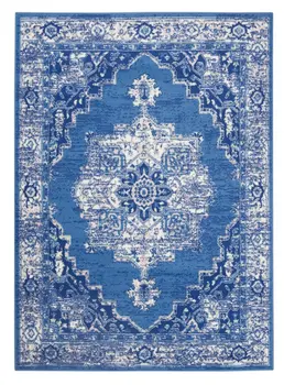 5' X 7' Ivory And Blue Medallion Area Rug