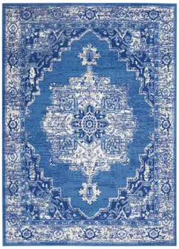 6' X 9' Navy Blue And Ivory Floral Area Rug