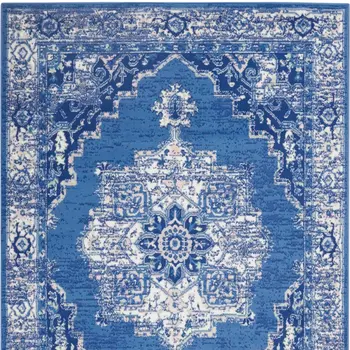 6' X 9' Navy Blue And Ivory Floral Area Rug