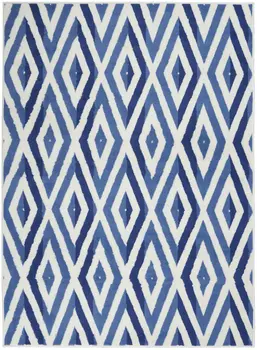 4' X 6' Ivory And Blue Geometric Area Rug
