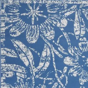 5' X 7' Blue And Ivory Floral Vines Distressed Area Rug