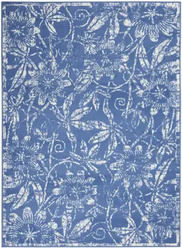 6' X 9' Blue And Ivory Floral Distressed Area Rug