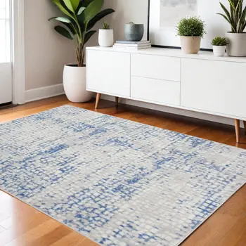 4' X 6' Blue And Gray Geometric Area Rug