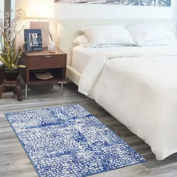 4' X 6' Ivory And Blue Geometric Area Rug