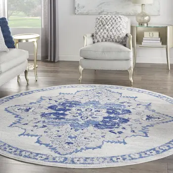 4' X 6' Ivory And Blue Geometric Area Rug